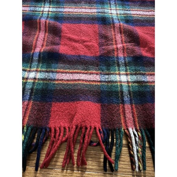Reine Schurwolle Wool Blanket Throw Red Blue Green Plaid Fringe Vintage 62x48” - Picture 8 of 16